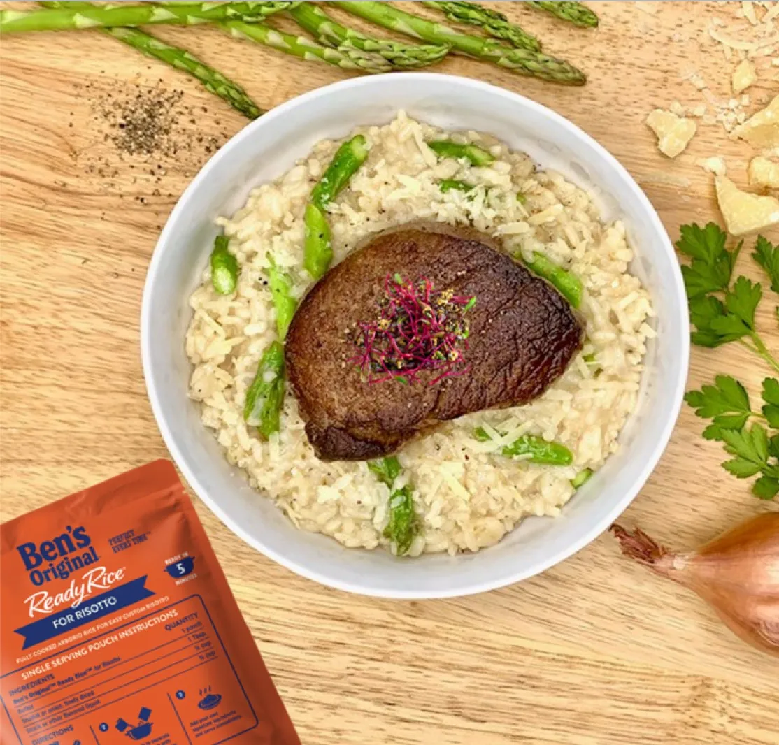 Asparagus & Parmigiano Reggiano Risotto with Filet Mignon Garnish marsfoodservices image